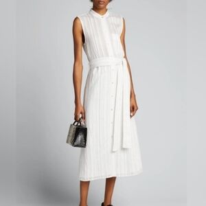 Vince Stripe‎ Drapey Button-Down Sleeveless Shirtdress
